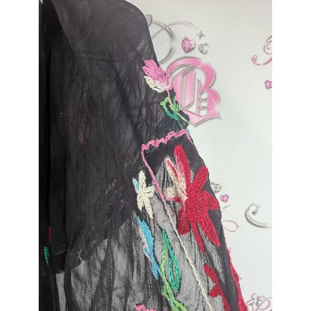 Scarf scarve wrap skirt Black Floral Embroidered Scarf - Women Accessories B5 32